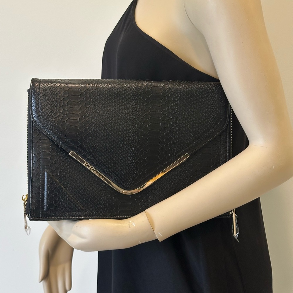 BCBGeneration Black Snake Embossed Clutch – New